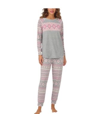 Cuddl Duds Women's 2-Pc. Printed Jogger Pajamas Set, Light Heather/Pink - NWT